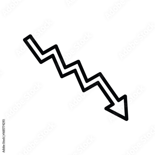 Hand drawn zigzag arrow pointing downwards indicating a decline