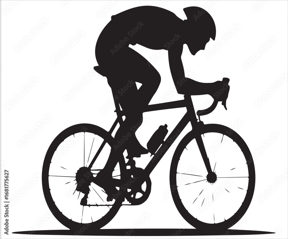 Fototapeta premium Silhouette of road cyclist athlete riding bicycle isolated on white background