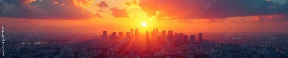 Fototapeta premium Hopeful Sunrise over Cityscape New Beginnings and Endless Possibilities