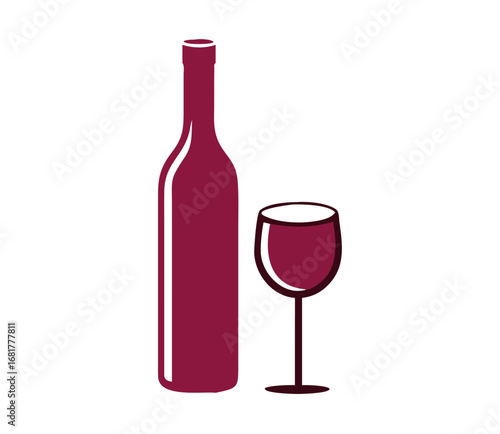 Wine bottle with wine glass icon isolated on white background. Vector illustration.