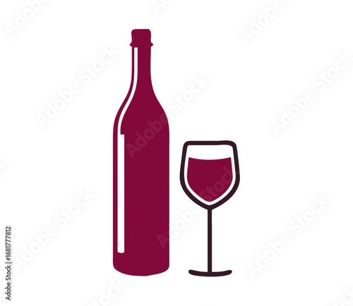 Wine bottle with wine glass icon isolated on white background. Vector illustration.