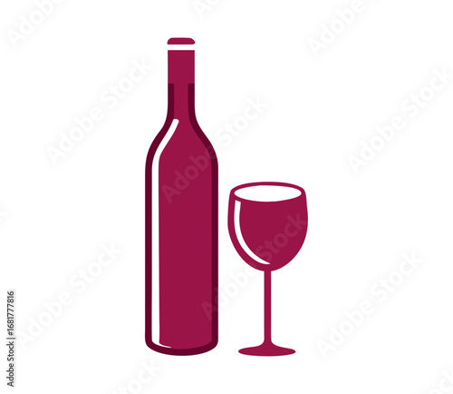 Wine bottle with wine glass icon isolated on white background. Vector illustration.