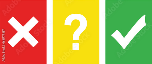 Check mark cross question mark icons for decision making process