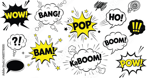 Comic book speech bubbles vector set cartoon explosion sound effects