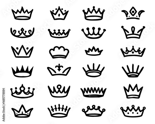 collection quality crowns. Crown icon set. Collection of crown line and silhouette. Crown sign. vector illustration