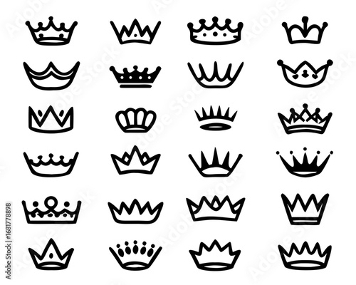collection quality crowns. Crown icon set. Collection of crown line and silhouette. Crown sign. vector illustration