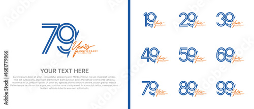 logo anniversary set. blue color with orange handwriting on white background for special event