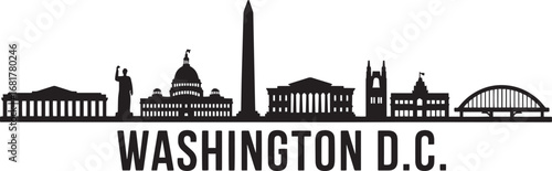 Washington D.C. Skyline Silhouette Vector Illustration with Monuments and Memorials View