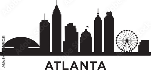 Atlanta City Skyline Silhouette Vector Illustration with Modern Buildings and Ferris Wheel