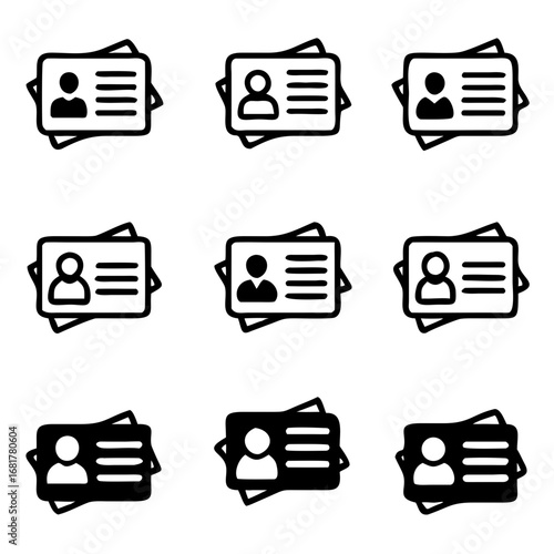 Id card icon set. Identity card vector illustration isolated on white background for Driver licence. business card concept, student card and more