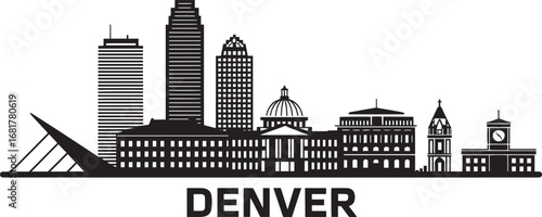 Denver Colorado Skyline Silhouette Vector Illustration with Cityscape and Landmark Design