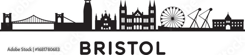 Detailed Bristol City Skyline Silhouette with Bridges and Landmarks on Transparent Backdrop
