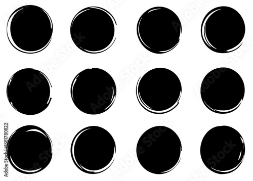 Hand drawn circle brush strokes, Brush circular smears, paint brush circle frame logo, vector illustration