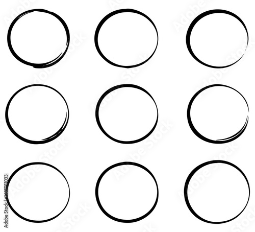 Hand drawn circle brush strokes, Brush circular smears, paint brush circle frame logo, vector illustration