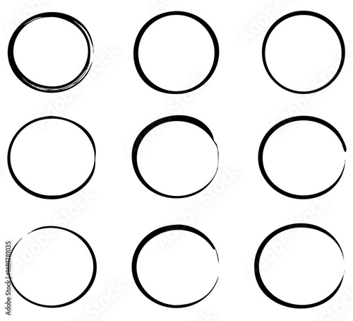 Hand drawn circle brush strokes, Brush circular smears, paint brush circle frame logo, vector illustration