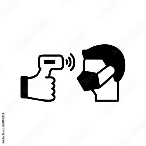 Check body temperature icon, contactless infrared thermometer Detection virus covid-19 outbreak, vector illustration
