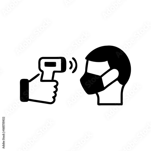 Check body temperature icon, contactless infrared thermometer Detection virus covid-19 outbreak, vector illustration