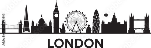 London Cityscape Silhouette Vector Illustration with Famous Landmarks and Detailed Skyline