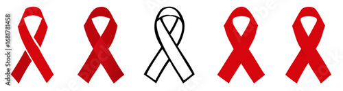 AIDS awareness ribbon set, Stop AIDS red ribbon icon set, Vector illustration