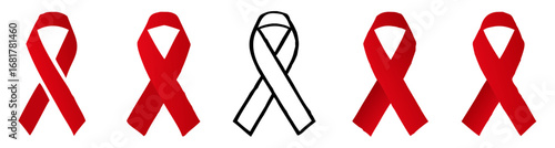 AIDS awareness ribbon set, Stop AIDS red ribbon icon set, Vector illustration