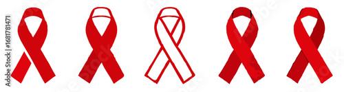 AIDS awareness ribbon set, Stop AIDS red ribbon icon set, Vector illustration