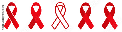 AIDS awareness ribbon set, Stop AIDS red ribbon icon set, Vector illustration