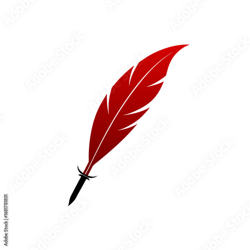 a rich  deep red feather quill stands elegantly ag