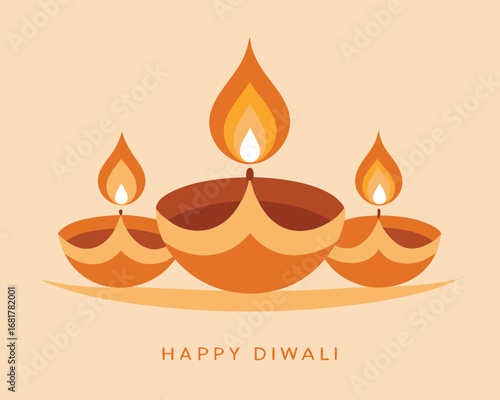 Elegant Diwali Illustration with Traditional Oil Lamps and Warm Color Palette