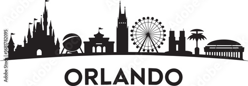 Orlando Cityscape Silhouette Vector Design with Urban Skyline and Landmarks Art