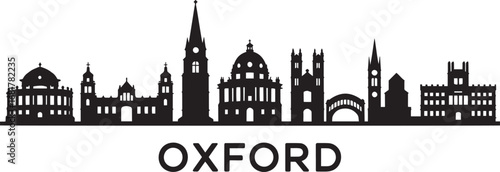 Oxford Skyline Silhouette Vector Illustration with Cityscape Buildings and Landmarks Design