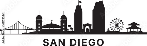 San Diego Skyline Silhouette Vector Illustration with City Name on Transparent Backdrop