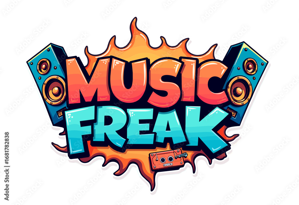 Fototapeta premium Colorful music-themed logo design with speakers and bold text 