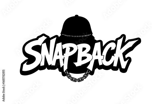 Snapback hat graphic design with chain detail in black and white  