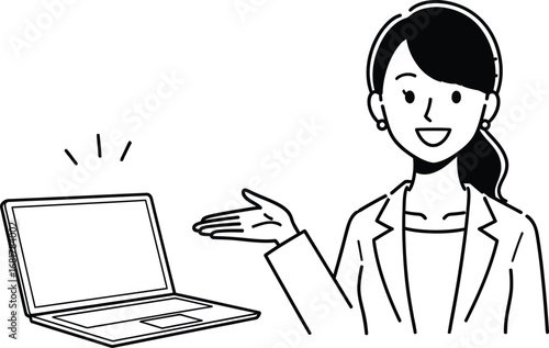 Woman presenting laptop computer online business presentation