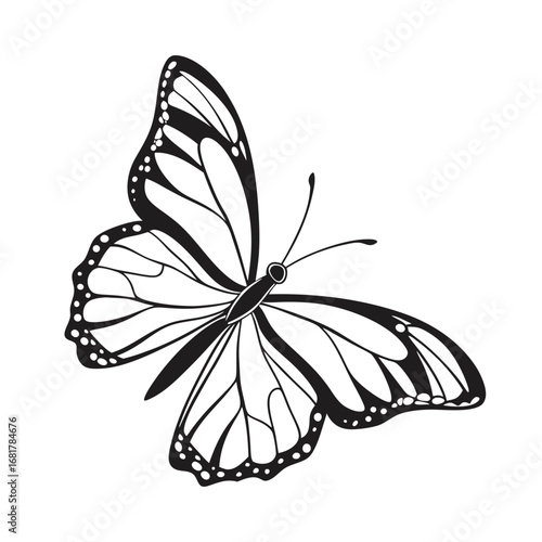 Elegant Butterfly Silhouette with Intricate Wing Details, Angled Sideways for a Clean, Sophisticated Look