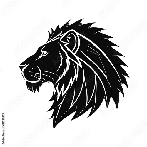 Powerful black lion head silhouette embodying strength, leadership, and wild majesty. Ideal for impactful branding, logos, and designs