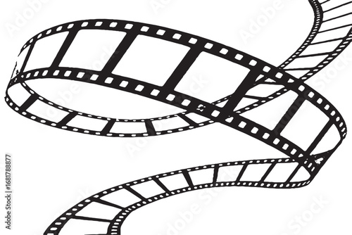 Curved Black and White Film Strip Isolated on White Background