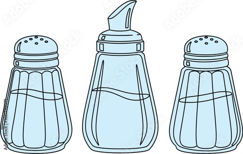 Salt and pepper shakers with sugar dispenser vector graphic