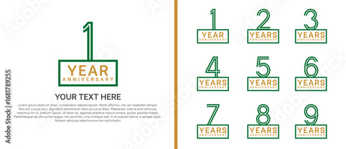 logo anniversary set. green color with square on white background for special event
