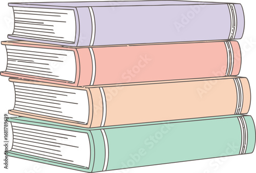 A clean vector illustration of a stack of pastel-colored books. Graphic design asset for education, literature, and library themes