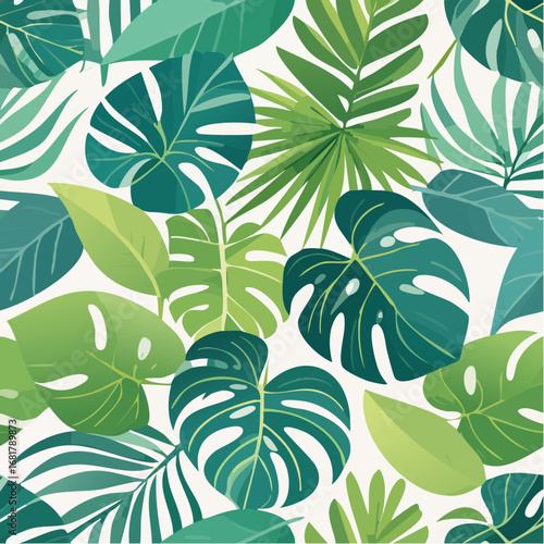 Tropical leaves seamless pattern lush foliage vibrant greens botanical theme nature freshness