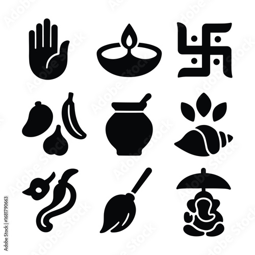 Ganesh chaturthi ritual icon set