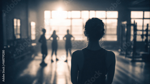 Wallpaper Mural A teenager standing alone in a gym, looking at others exercising together in the distance Torontodigital.ca