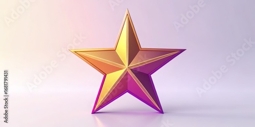 3D Rendered Gold and Purple Star Geometric Composition, Gradient Texture, Achievement Concept, Star Icon 3D rendering, star icon