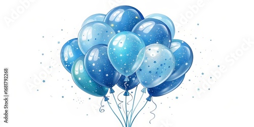 Blue Glitter Balloons A Festive Watercolor Illustration, Party Decor, Celebration, Balloons,Stars Party Supplies,Watercolor Painting