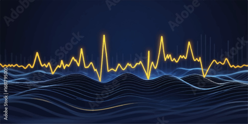 A cardiogram line forms a heart shape on a blue background, illustrating a healthy heartbeat on an EKG monitor