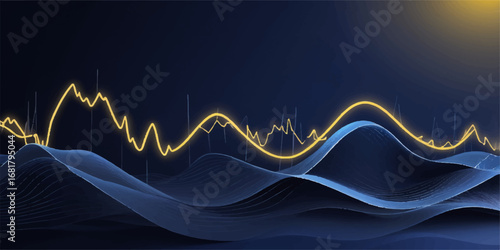 Abstract blue technology background with a cardiogram pulse wave for healthcare and finance illustration