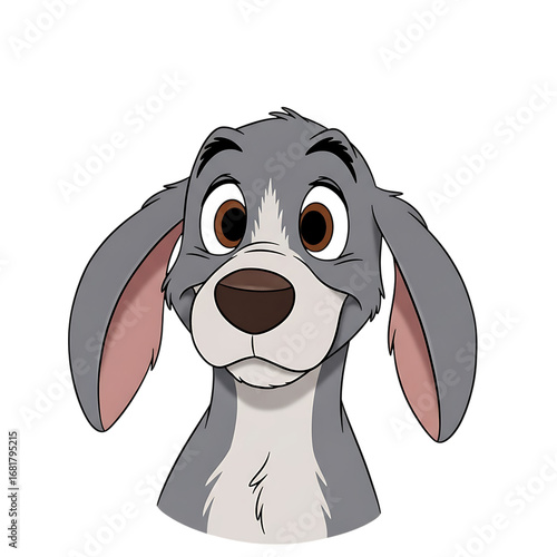 Illustration of a cute cartoon dog with big floppy ears and expressive eyes, isolated on a transparent background, perfect for childrens books or playful designs