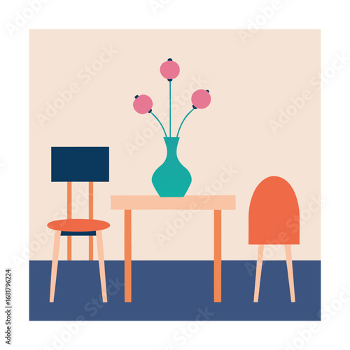 Minimalist Dining Corner with Vase of Flowers and Table