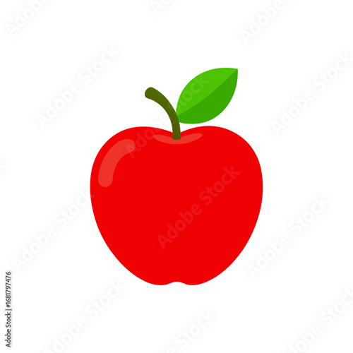 a single  glossy red apple with a slender brown st